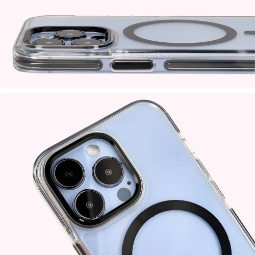 Etui z pierścieniem magnetycznym Bizon Case Marco do Apple iPhone 13 Pro przezroczyste z czarną ramką