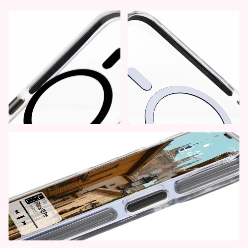 Etui z pierścieniem magnetycznym Bizon Case Marco do Apple iPhone 13 Pro przezroczyste z czarną ramką