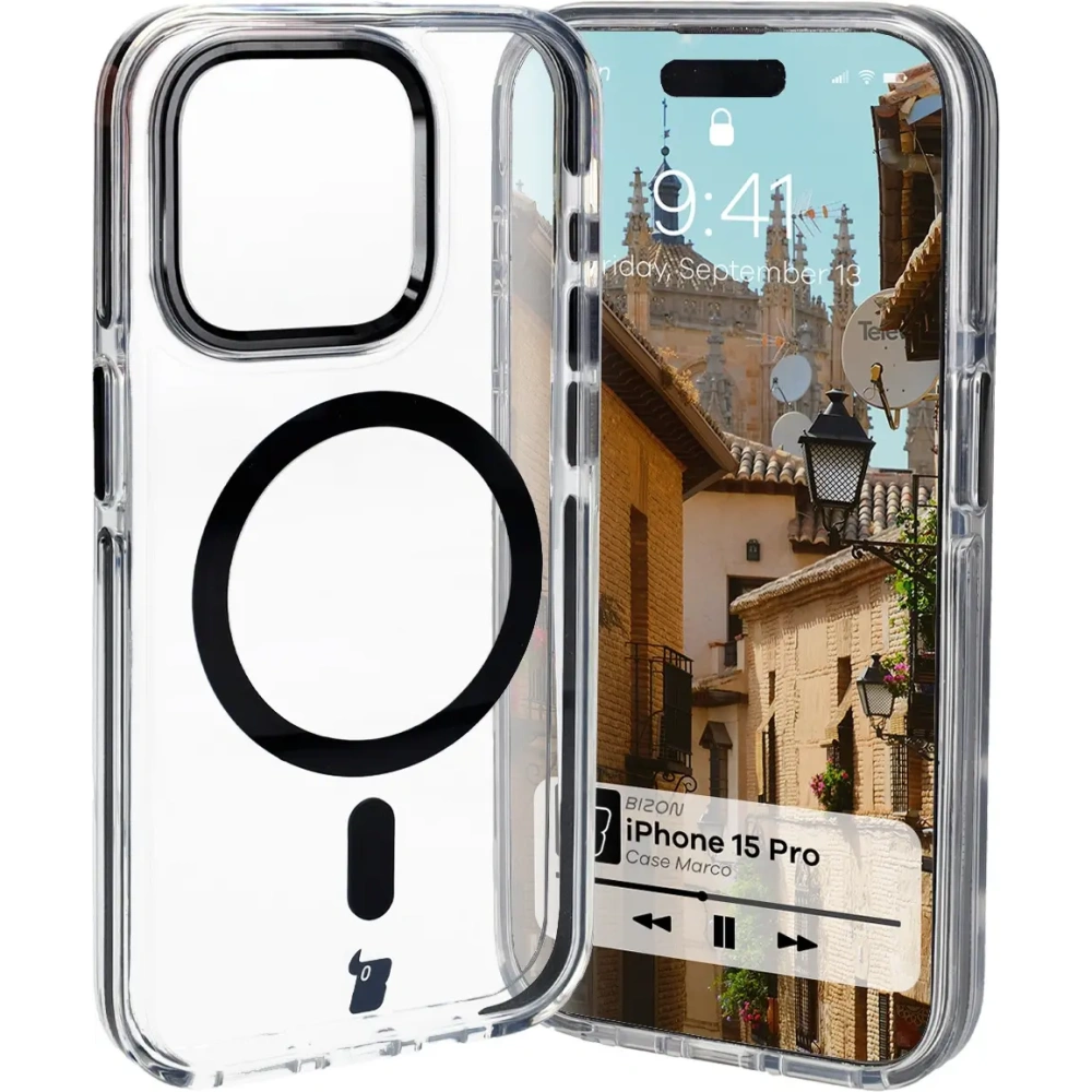 Hurtownia GSM - Bizon Case Marco Apple iPhone 15 Pro átlátszó fekete kerettel - BIZ6980 - {ean13} - Hurt
