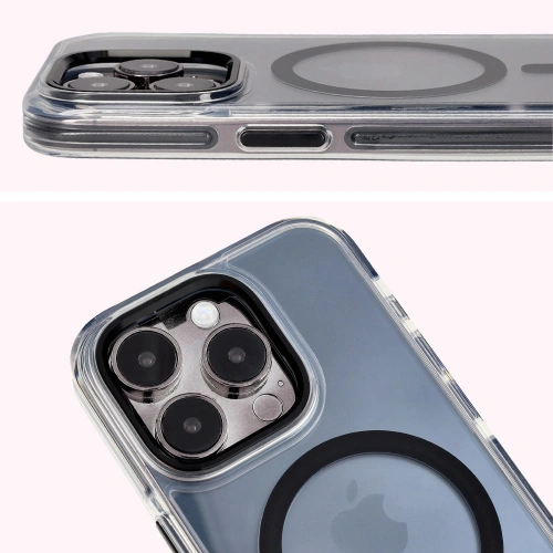 Etui z pierścieniem magnetycznym Bizon Case Marco do Apple iPhone 15 Pro przezroczyste z czarną ramką