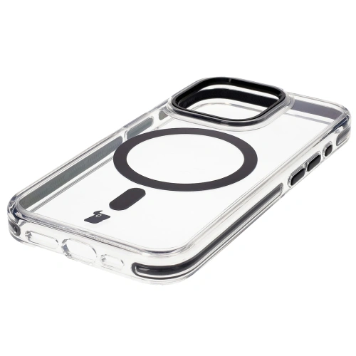 Etui z pierścieniem magnetycznym Bizon Case Marco do Apple iPhone 15 Pro przezroczyste z czarną ramką