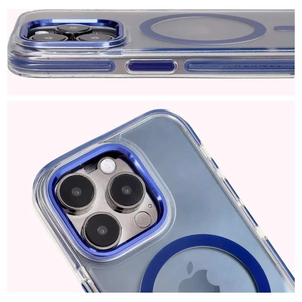 Hurtownia GSM - Etui s magnetickým kroužkem Bizon Case Marco pro Apple iPhone 15 Pro průhledné s modrým rámečkem - BIZ6981 - {ean13} - Hurt