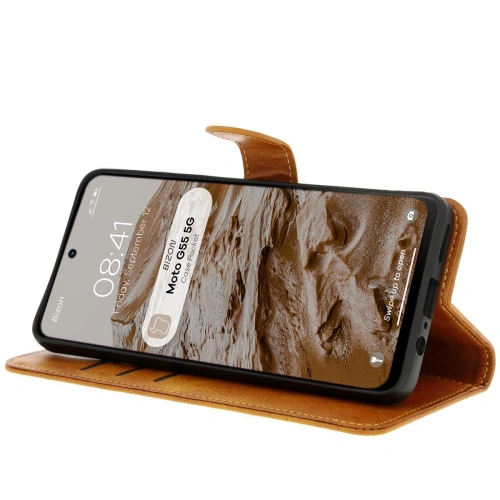 Etui z klapką Bizon Case Pocket do Motorola Moto G55 5G brązowe
