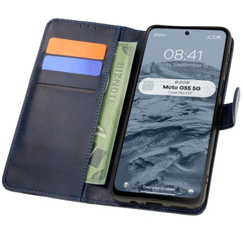 Etui z klapką Bizon Case Pocket do Motorola Moto G55 5G granatowe