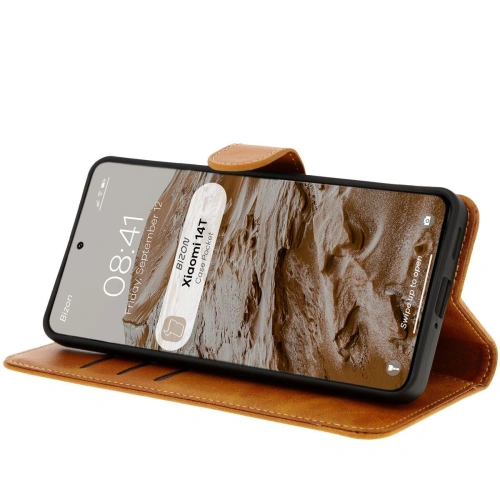 Etui z klapką Bizon Case Pocket do Xiaomi 14T brązowe