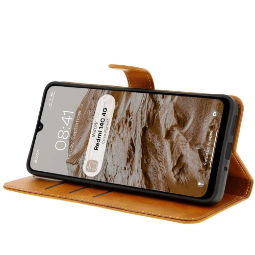 Etui z klapką Bizon Case Pocket do Xiaomi Redmi 14C 4G brązowe