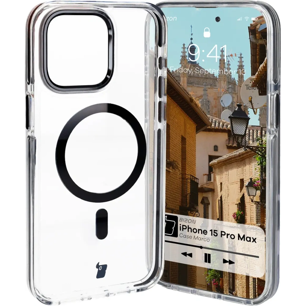 Hurtownia GSM - Bizon Case Marco Apple iPhone 15 Pro Max klar mit schwarzem Rahmen - BIZ6997 - {ean13} - Hurt