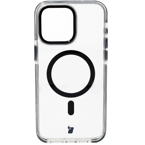 Etui z pierścieniem magnetycznym Bizon Case Marco do Apple iPhone 15 Pro Max przezroczyste z czarną ramką