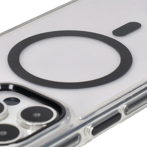 Etui z pierścieniem magnetycznym Bizon Case Marco do Apple iPhone 15 Pro Max przezroczyste z czarną ramką