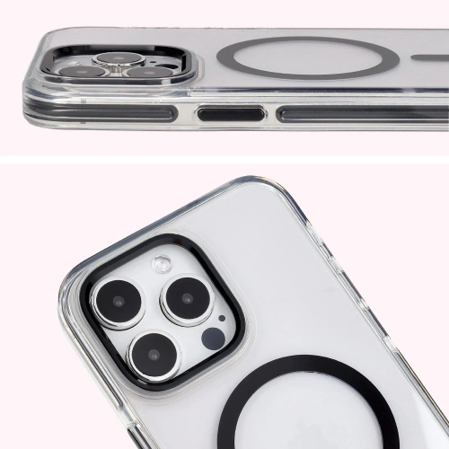 Etui z pierścieniem magnetycznym Bizon Case Marco do Apple iPhone 15 Pro Max przezroczyste z czarną ramką