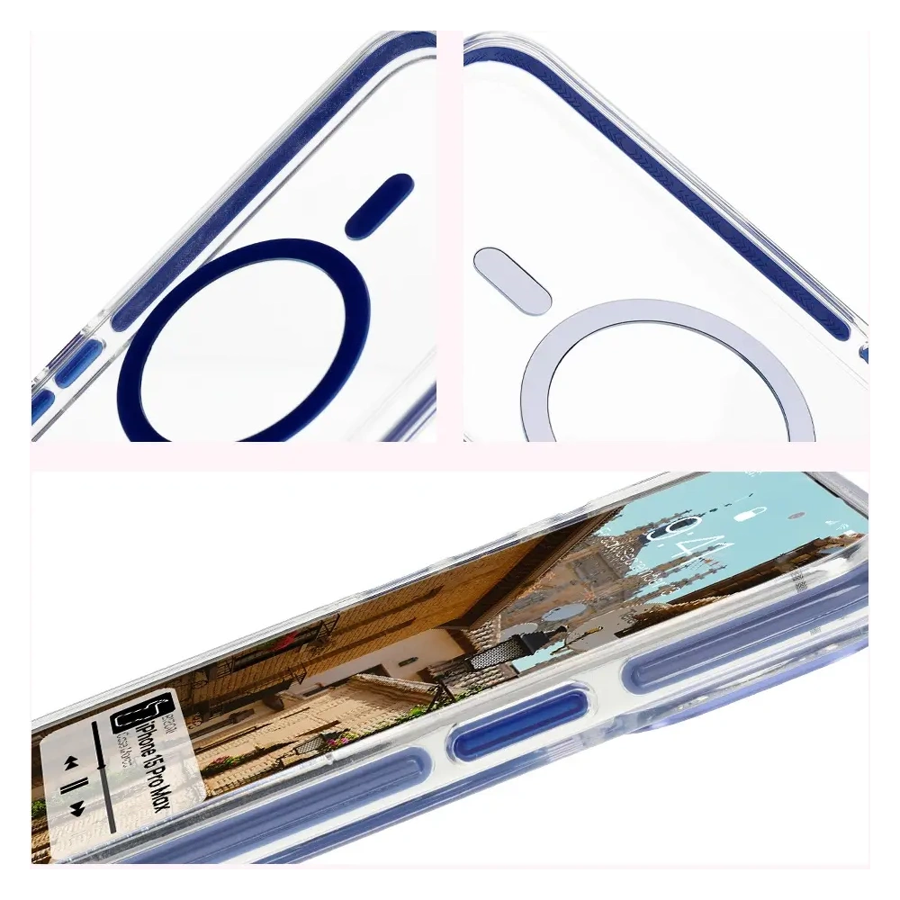 Hurtownia GSM - Bizon Case Marco Apple iPhone 15 Pro Max transparent cu cadru albastru - BIZ6998 - {ean13} - Hurt
