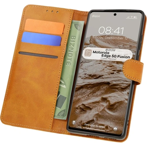 Etui z klapką Bizon Case Pocket do Motorola Edge 50 Fusion brązowe