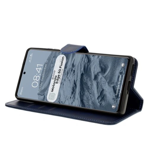 Etui z klapką Bizon Case Pocket do Motorola Edge 50 Fusion granatowe
