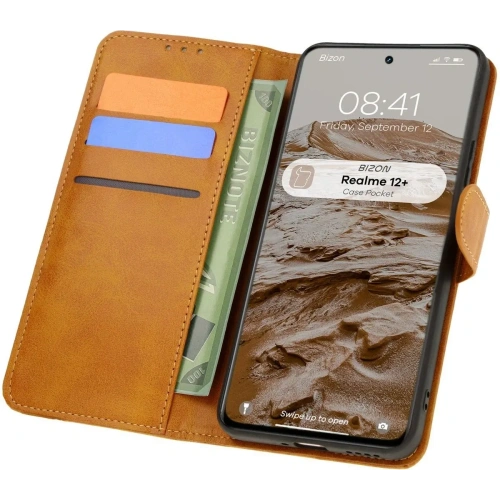 Etui z klapką Bizon Case Pocket do Realme 12+ brązowe