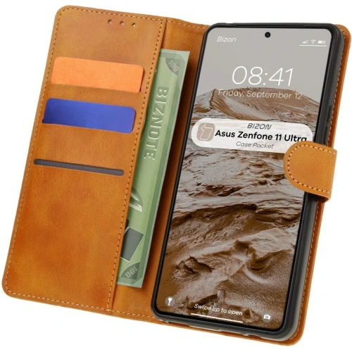 Etui z klapką Bizon Case Pocket do Asus Zenfone 11 Ultra brązowe