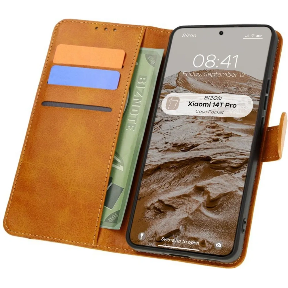 Hurtownia GSM - Etui z klapką Bizon Case Pocket do Xiaomi 14T Pro hnědé - BIZ7019 - {ean13} - Hurt