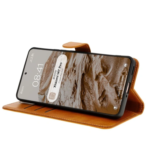Etui z klapką Bizon Case Pocket do Xiaomi 14T Pro brązowe