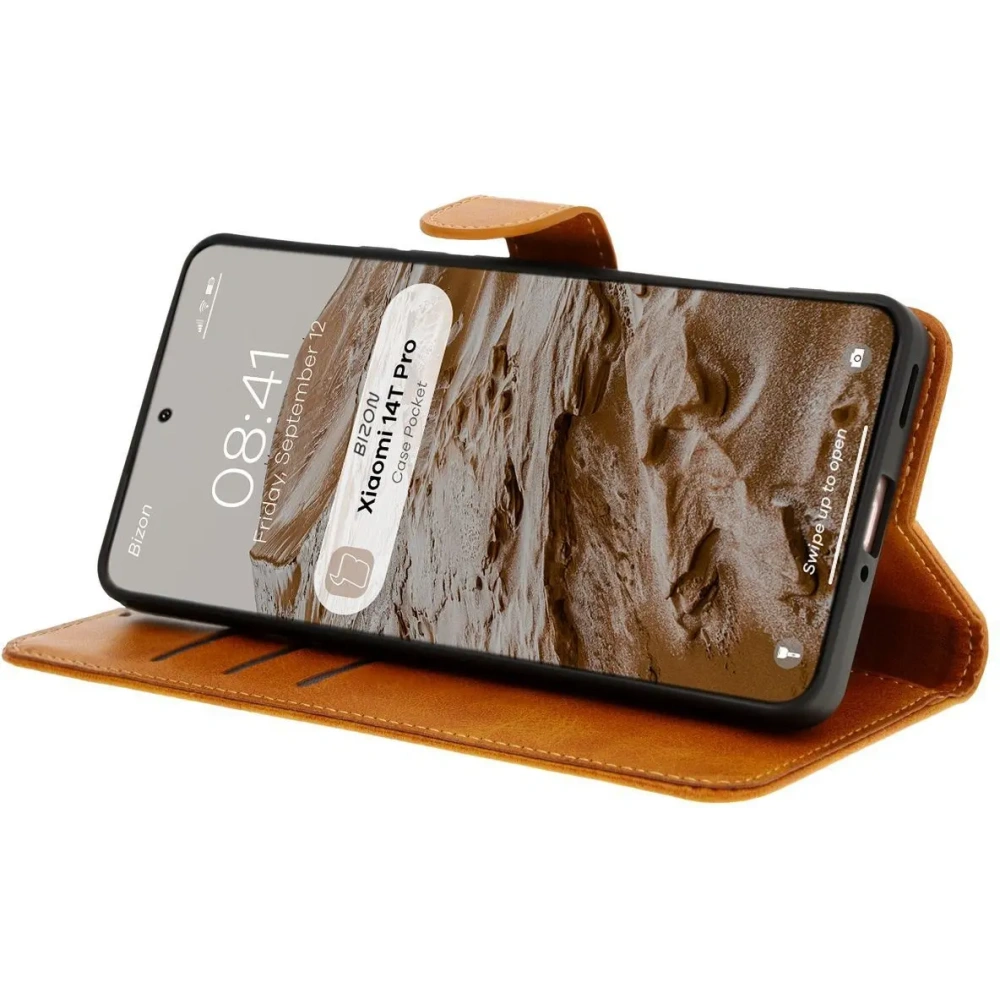 Hurtownia GSM - Etui z klapką Bizon Case Pocket do Xiaomi 14T Pro hnědé - BIZ7019 - {ean13} - Hurt