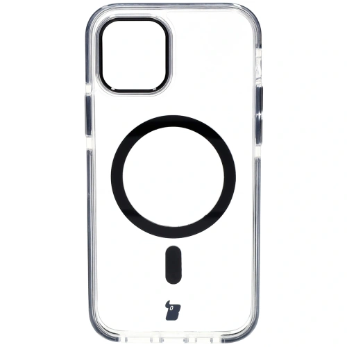 Etui z pierścieniem magnetycznym Bizon Case Marco do Apple iPhone 12 Pro / 12 przezroczyste z czarną ramką