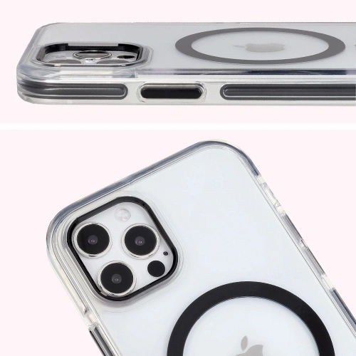 Etui z pierścieniem magnetycznym Bizon Case Marco do Apple iPhone 12 Pro / 12 przezroczyste z czarną ramką