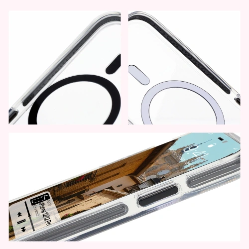 Etui z pierścieniem magnetycznym Bizon Case Marco do Apple iPhone 12 Pro / 12 przezroczyste z czarną ramką