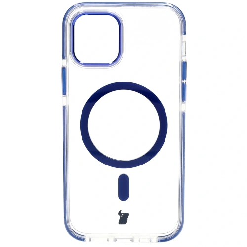 Etui z pierścieniem magnetycznym Bizon Case Marco do Apple iPhone 12 Pro / 12 przezroczyste z niebieską ramką