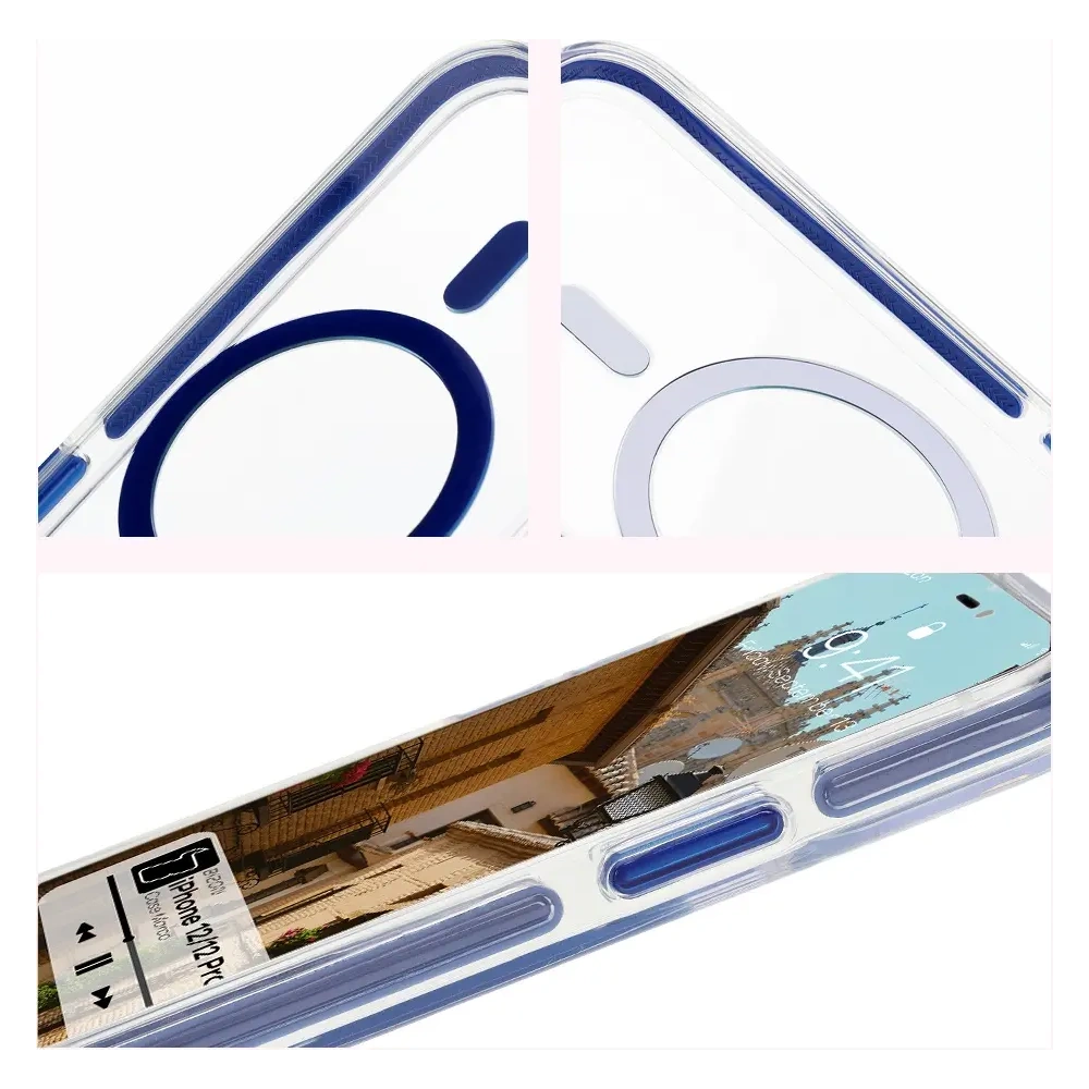 Hurtownia GSM - Etui z pierścieniem magnetycznym Bizon Case Marco do Apple iPhone 12 Pro / 12 przezroczyste z niebieską ramką - BIZ7023 - {ean13} - Hurt