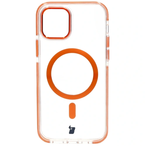 Etui z pierścieniem magnetycznym Bizon Case Marco do Apple iPhone 12 Pro / 12 przezroczyste z pomarańczową ramką