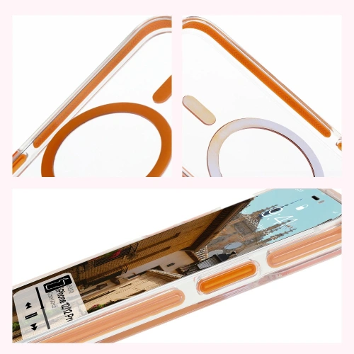 Etui z pierścieniem magnetycznym Bizon Case Marco do Apple iPhone 12 Pro / 12 przezroczyste z pomarańczową ramką