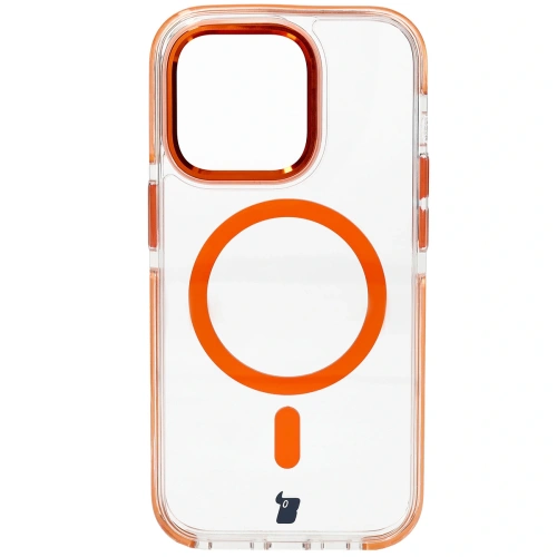 Etui z pierścieniem magnetycznym Bizon Case Marco do Apple iPhone 14 Pro przezroczyste z pomarańczową ramką