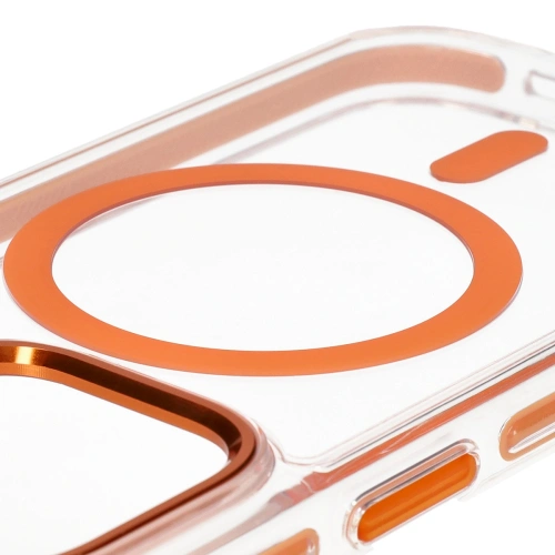 Etui z pierścieniem magnetycznym Bizon Case Marco do Apple iPhone 14 Pro przezroczyste z pomarańczową ramką