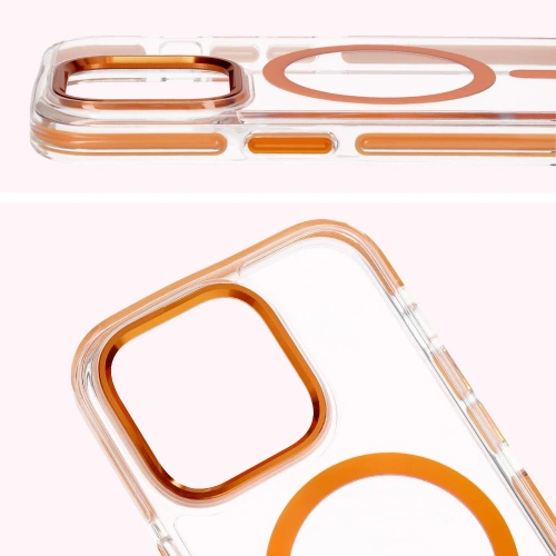 Etui z pierścieniem magnetycznym Bizon Case Marco do Apple iPhone 14 Pro przezroczyste z pomarańczową ramką