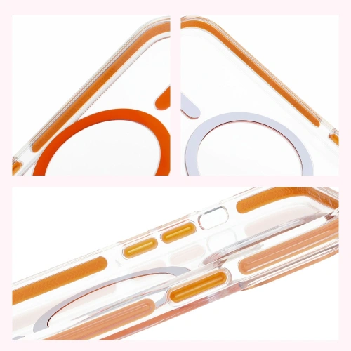 Etui z pierścieniem magnetycznym Bizon Case Marco do Apple iPhone 14 Pro przezroczyste z pomarańczową ramką