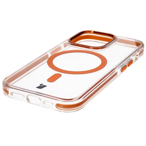 Etui z pierścieniem magnetycznym Bizon Case Marco do Apple iPhone 14 Pro przezroczyste z pomarańczową ramką