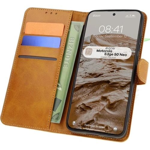 Etui z klapką Bizon Case Pocket do Motorola Edge 50 Neo brązowe