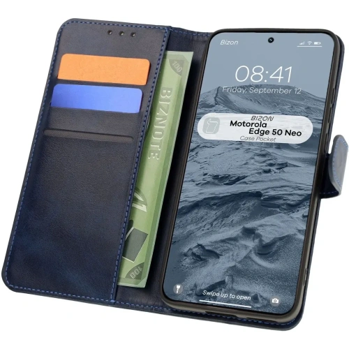 Etui z klapką Bizon Case Pocket do Motorola Edge 50 Neo granatowe