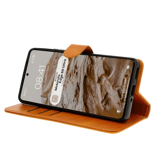 Etui z klapką Bizon Case Pocket do Motorola Edge 50 Ultra brązowe