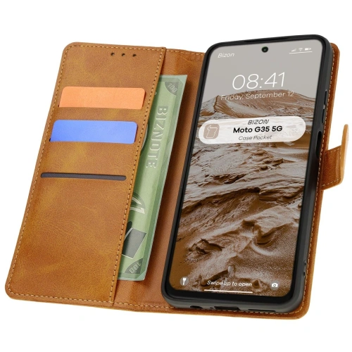 Etui z klapką Bizon Case Pocket do Motorola Moto G35 5G brązowe