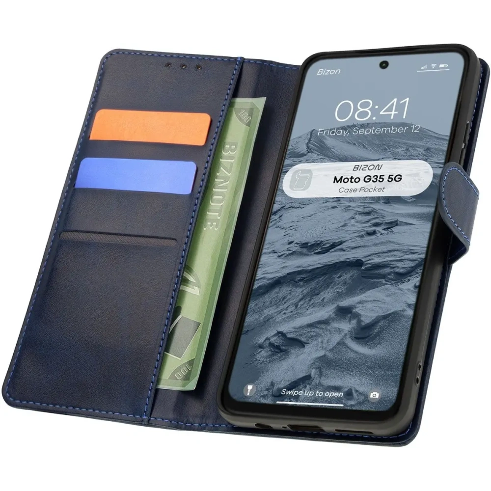 Hurtownia GSM - Etui z klapką Bizon Case Pocket do Motorola Moto G35 5G granatowe - BIZ7036 - {ean13} - Hurt