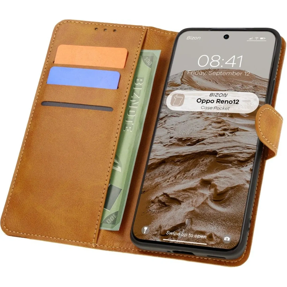 Hurtownia GSM - Etui z klapką Bizon Case Pocket do Oppo Reno 12 brązowe - BIZ7037 - {ean13} - Hurt