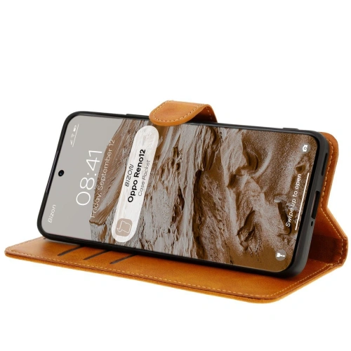 Etui z klapką Bizon Case Pocket do Oppo Reno 12 brązowe