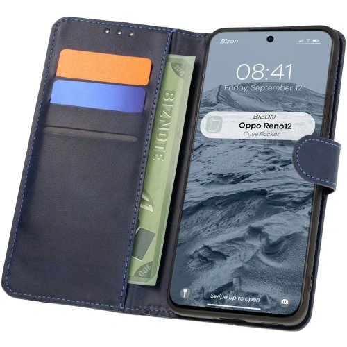 Etui z klapką Bizon Case Pocket do Oppo Reno 12 granatowe