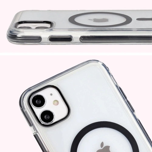 Etui z pierścieniem magnetycznym Bizon Case Marco do Apple iPhone 11 przezroczyste z czarną ramką