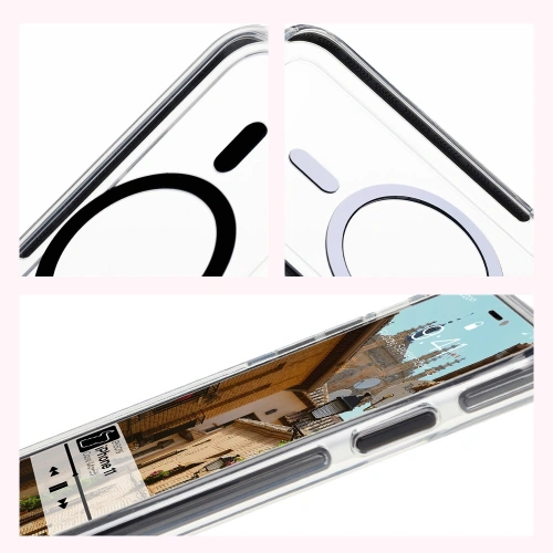 Etui z pierścieniem magnetycznym Bizon Case Marco do Apple iPhone 11 przezroczyste z czarną ramką