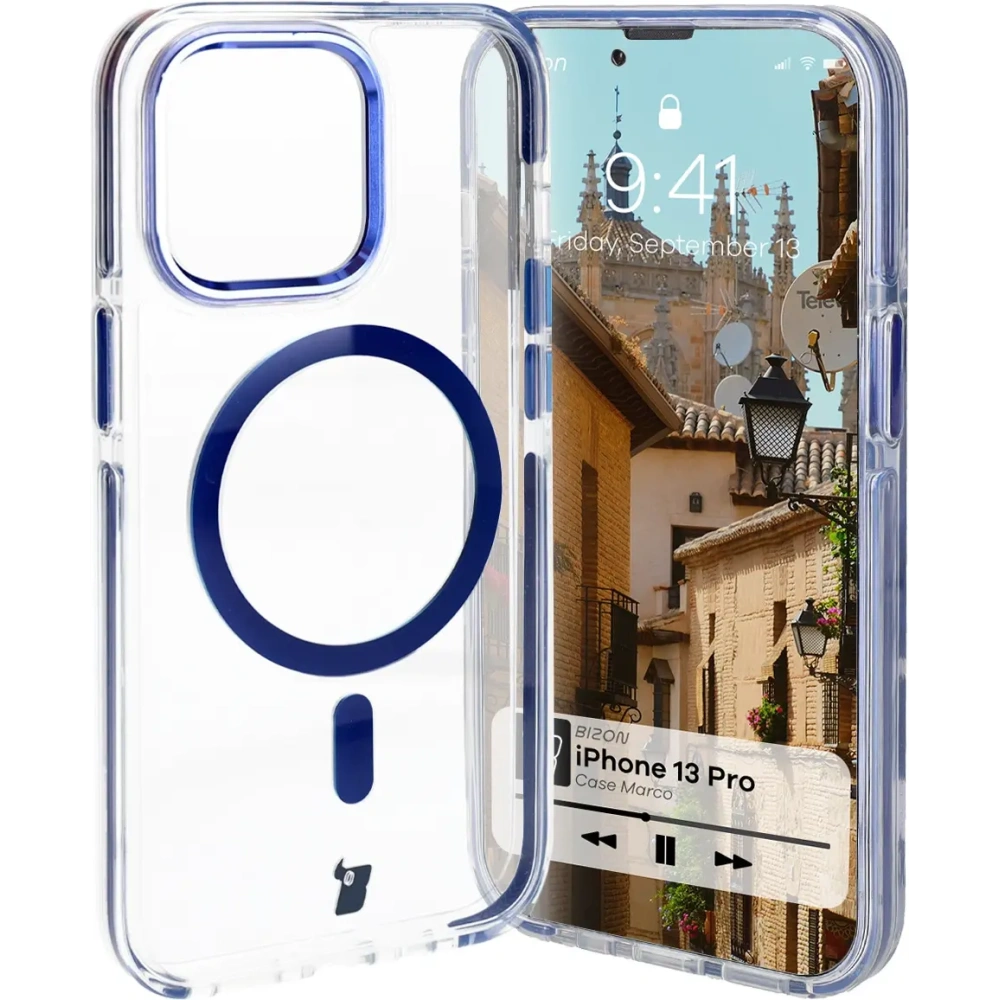 Hurtownia GSM - Bizon Case Marco Apple iPhone 13 Pro klar mit blauem Rahmen - BIZ7044 - {ean13} - Hurt