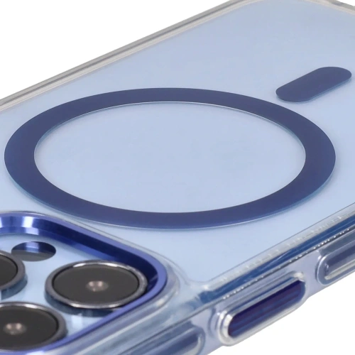 Etui z pierścieniem magnetycznym Bizon Case Marco do Apple iPhone 13 Pro przezroczyste z niebieską ramką