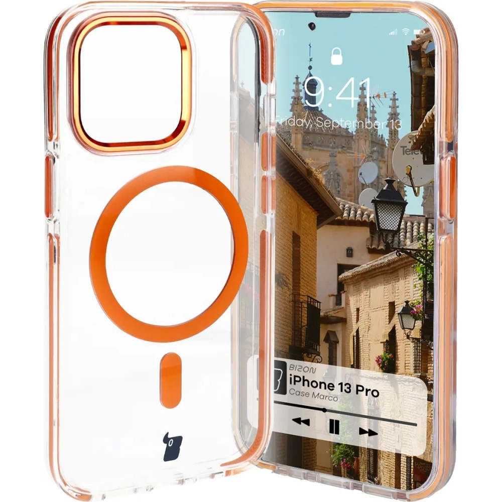 Wholesale Bizon Case Marco Apple iPhone 13 Pro clear with orange frame - BIZ7045 - {ean13} - Hurt