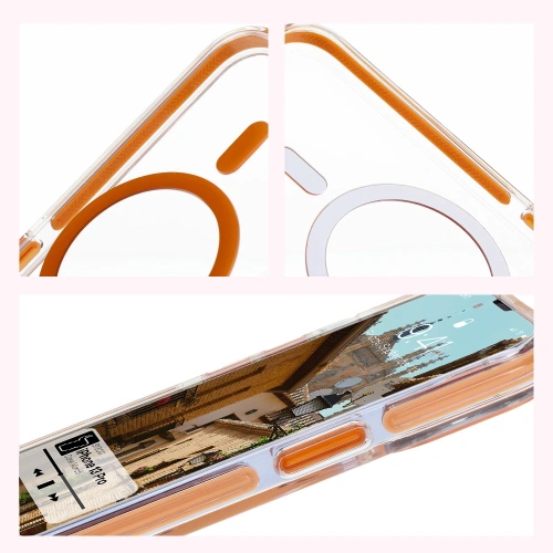 Etui z pierścieniem magnetycznym Bizon Case Marco do Apple iPhone 13 Pro przezroczyste z pomarańczową ramką