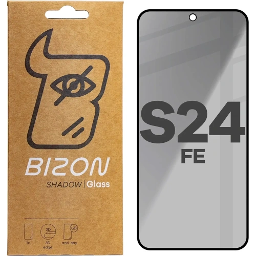 Prywatyzujące szkło hartowane Bizon Glass Edge Shadow do Samsung Galaxy S24 FE przyciemniane z czarną ramką