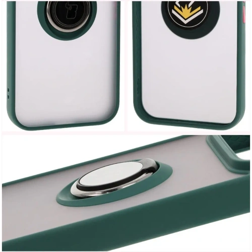 Etui z uchwytem na palec Bizon Case Hybrid Ring do Google Pixel 9 / 9 Pro przydymione z ciemnozieloną ramką